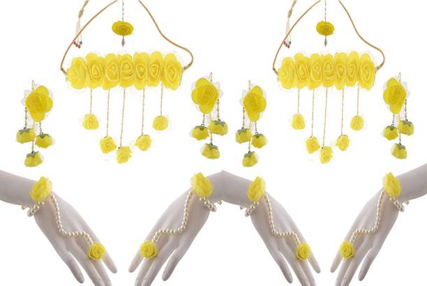 Rukmani Fabric, Rubber, Leather, Paper Yellow Jewellery Set