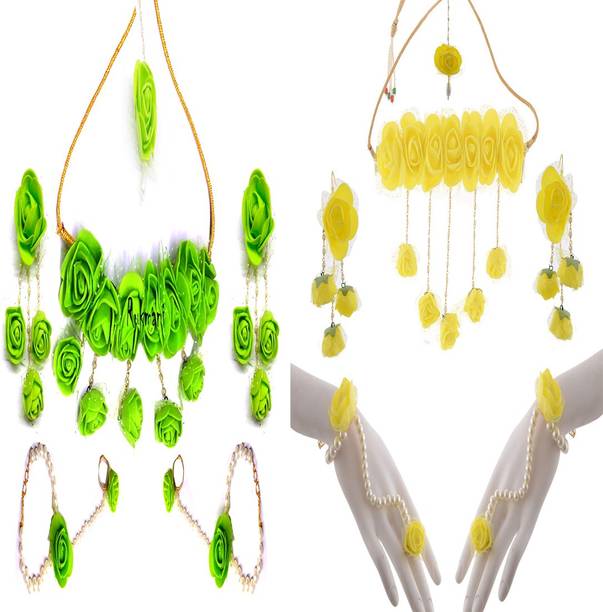 Aekansh Fashion Fabric, Rubber, Plastic, Leather, Paper Green, Yellow Jewellery Set