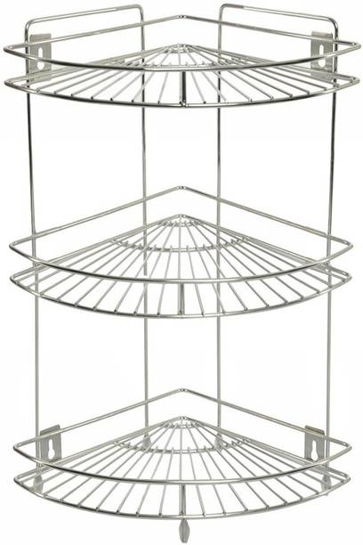 RAWZZ Containers Kitchen Rack Steel kitchen corner shelf multipurpose corner rack stainless steel (PACK OF 1)