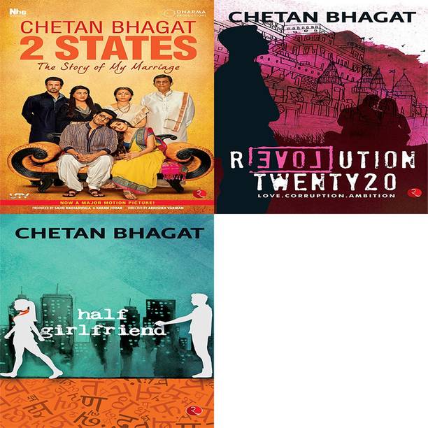 Half Girlfriend + Revolution Twenty 20: Love. Corruption. Ambition + 2 States The Story Of My Marriage (Set Of 3 Books)