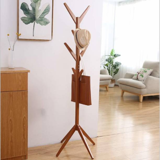 Naayaab Craft Clothes Rack Free Standing Tree Shaped Pine Wood Coat Stand with 8 Hooks for Hanging Coats Hats Bag etc Bamboo Coat and Umbrella Stand
