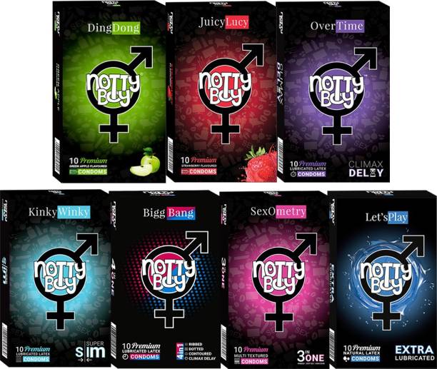 NottyBoy Condom Men Family Pack - Delay, Thin, Ribbed, Dotted, Pleasure Fit, Extra Lubricated and Flavoured Condom