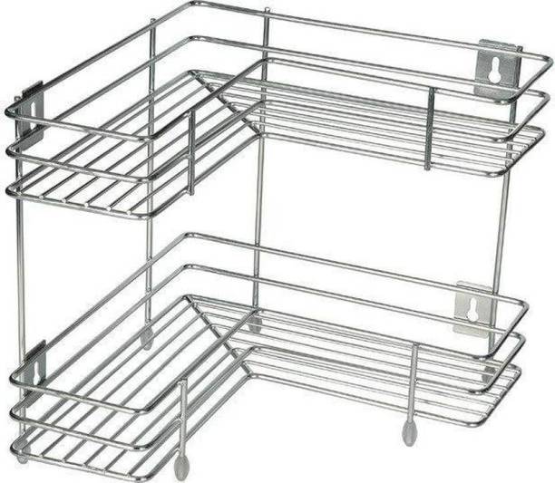 Randal Containers Kitchen Rack Steel 2 Layer Corner L Shape Stainless Steel Stand for Multipurpose Storage Rack (Small Size)