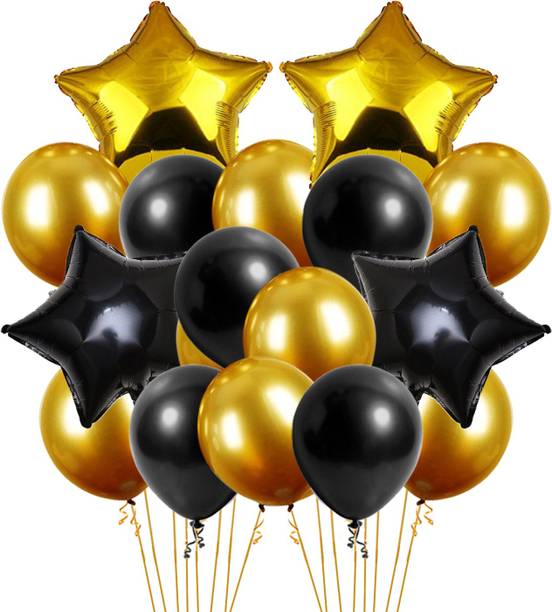 PartyDecoration Solid 4 Pcs 18" Gold & Black Star Shaped Foil Balloons + 20 Pcs Gold & Black Metalic Balloon Mylar Helium Balloons for Birthday Party Wedding Baby Shower Decorations, Pack of 24 Balloon