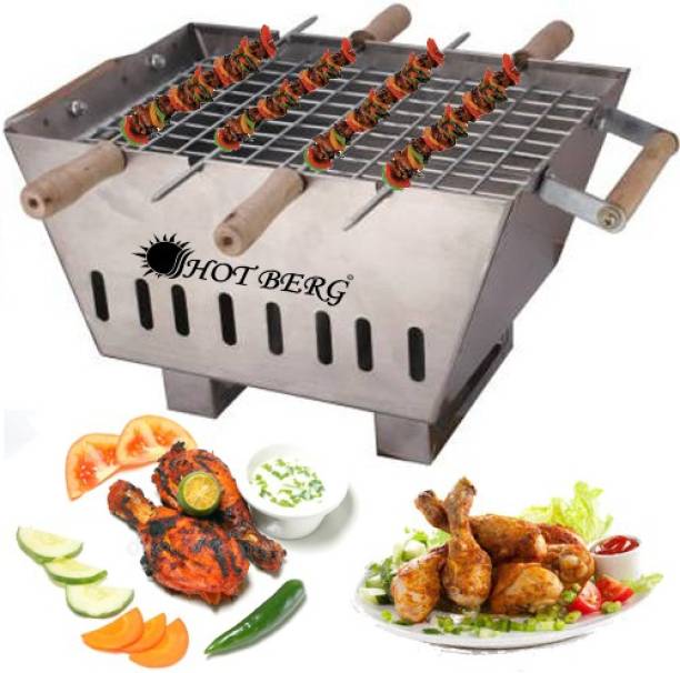 HOT BERG MiniPortableBarbequeGrillwith4Skewers Charcoal Grill