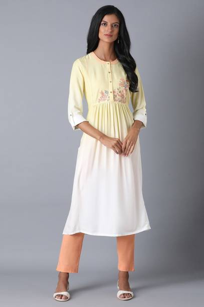 Embroidered, Floral Print Viscose Rayon A-line Kurta for Women