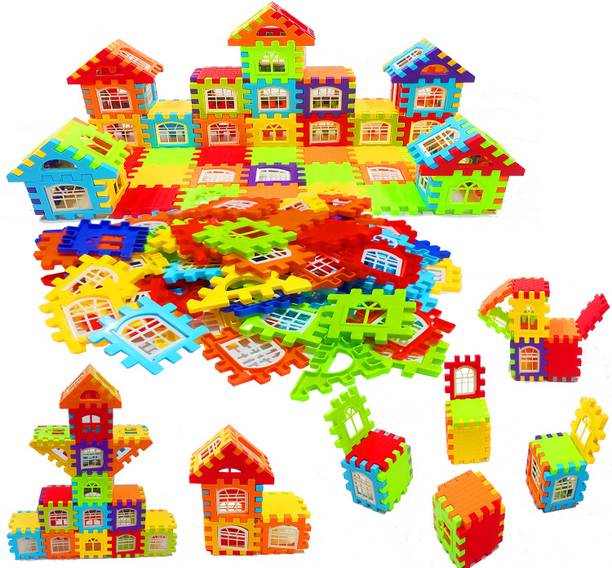 jvm Multi Colored 72 Pcs Mega Jumbo Happy Home House Building Blocks with Attractive Windows and Smooth Rounded Edges - Building Blocks for Kids