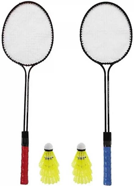 NS Sports Double Shaft Badminton Racket Pack Of 2 Piece With 6 Piece Plastic Shuttles Badminton Kit