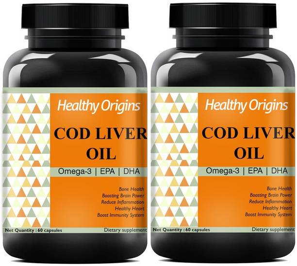 Healthy Origins Cod Liver Oil Capsules for Learning Ability, Concentration (Pack Of 2)