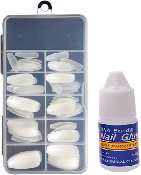 Nyamah sales Plastic Full Cover False Tips Nail Beauty Art Decor Nails Extension Artificial Fake Nails Manicure for Women Girls (100 PCS) White