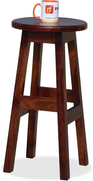 ROYAL FINISH Despeco Round Bar Stool,Floor Protector,Natural Colour,Matte Finished Solid Wood Bar Stool