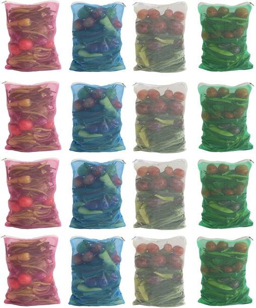 aaradhya Premium Fridge Vegetable and Fruit Reusable Net Pack of 16 Grocery Bags