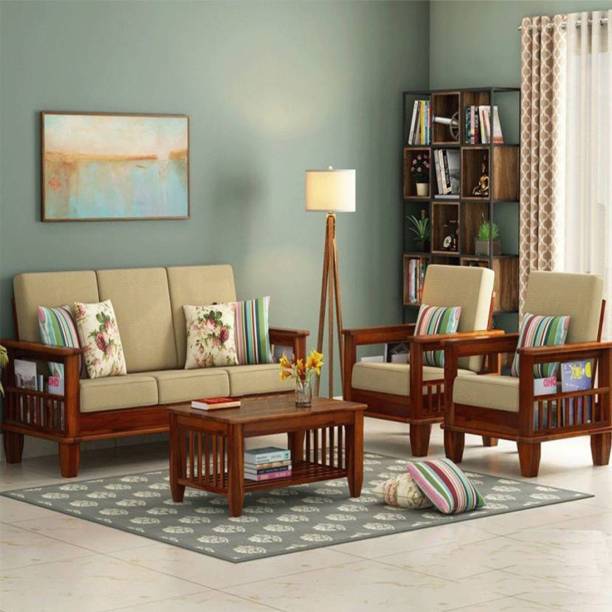 Taskwood Furniture Fabric 3 + 1 + 1 Honey Teak Sofa Set