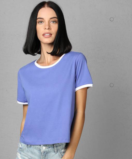 METRONAUT By Flipkart Solid Women Round Neck Cotton Blend Purple T-Shirt