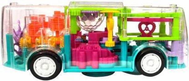 Dherik Tradworld Concept Musical Bus Toy for Kids, 3D Bus Toy with 360 Degree Rotation, Gear Transparent Bus Toy with Light & Sound Effects for Boys, Kids - Multicolor