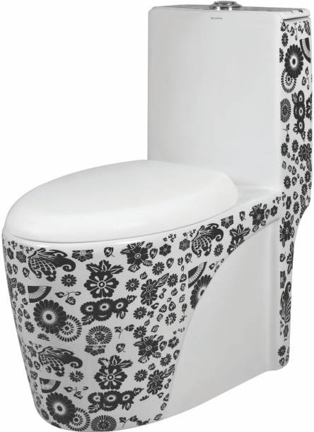 BM BELMONTE Ceramic Designer One Piece Western Toilet / Commode / Water Closet / EWC S Trap 230mm / 9 Inch Numero Printed Black White Color Western Commode