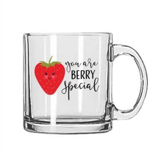 V Kraft "you are berry special 01" unique love quote printed transparent glass love with Handle-Perfect Gift to Anyone On Any Occasion | Coffee & Tea Cup | Pack of 1 Glass Coffee Mug