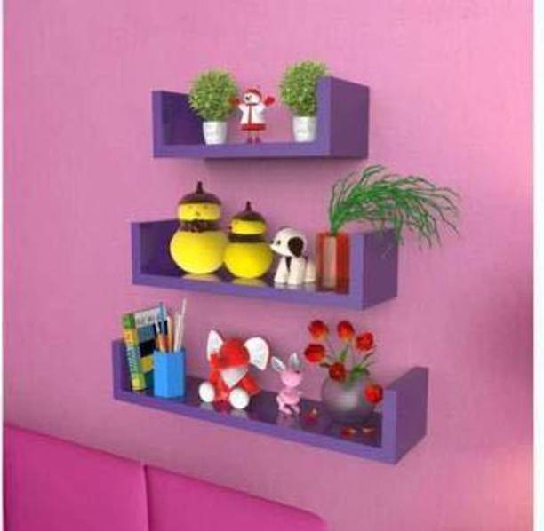 KAARIGARI BAZAAR Wooden U Shape Floating Mounted Hanging Rack Shelves Book Shelf Display Shelves Wooden Wall Shelf