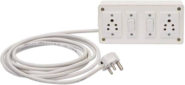 Ronofic Travel Extension Wire Board With short (White) (1.5 mm)2 Socket 2 Switch 6 A 2 Meter Wire Extension Board body material Polycarbpnate 2  Socket Extension Boards