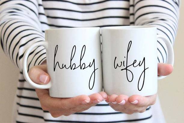 V Kraft " sweet hubby wifey couple matching mug set " love quote printed Ceramic love with Handle-Perfect Gift to Anyone On Any Occasion | Coffee & Tea Cup | Pack of 2 Ceramic Coffee Mug