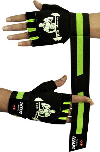 स्काईफिट Leather padded Wrist support Gym Sports Gloves जिम और फिटनेस दस्ताने