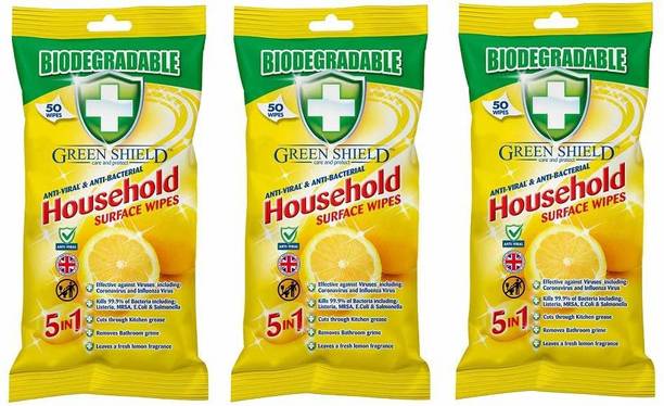 green shield Anti Bacterial Household Wipes 50's Pack of 3