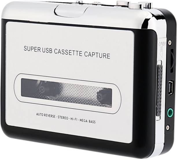 microware USB Retro Cube Cassette/Tape Converter with PC, Laptop Convert Cassette to Mp3 Portable Cassette-To-MP3 Transfer Cassette Walkman Player with Battery Case Color Silver Grey MP3 Player