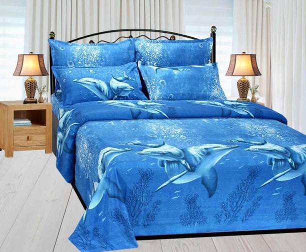 Attri Enterprises Cotton Queen Flat 150 TC 3D Printed 1 Bedsheet