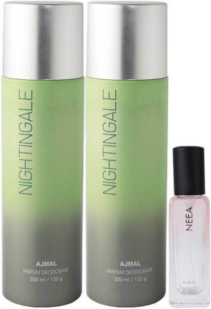 Ajmal 2 Nightingale Deo each 200ML & Neea EDP 20ML Pack of 3 (Total 420ML) for Men & Women + 2 Parfum Testers