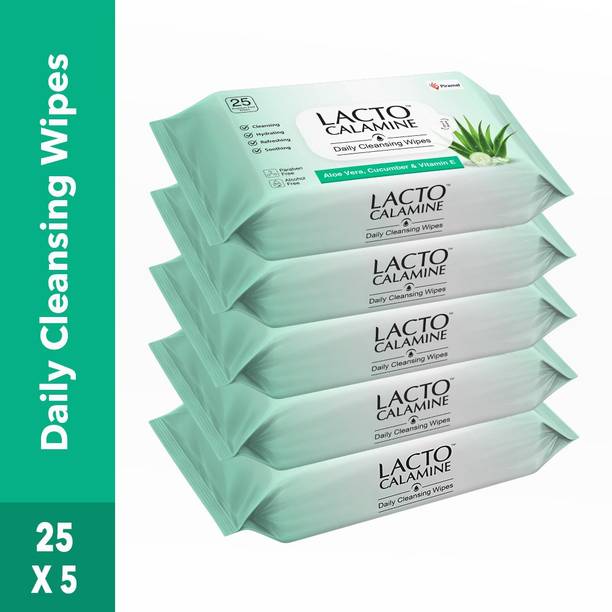 Lacto Calamine Daily Cleansing wipe with Aloe Vera, Cucumber, Vitamin E, Paraben & Alcohol Free Makeup Remover