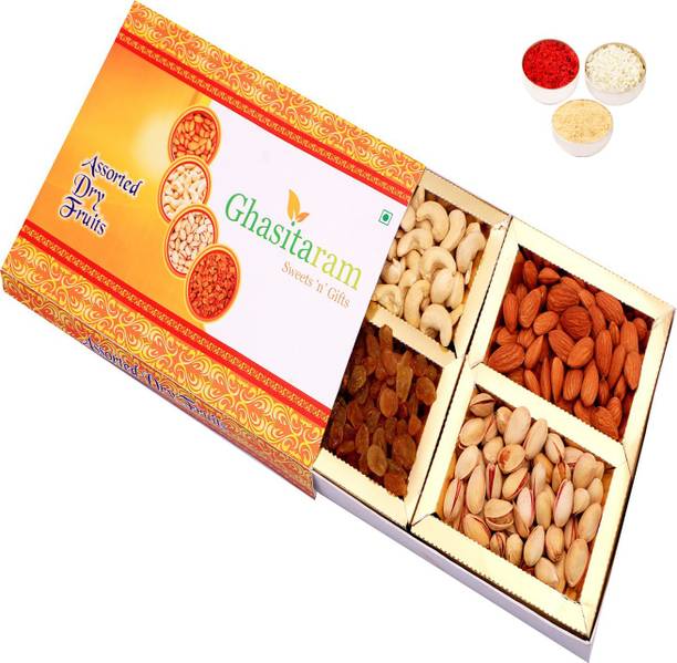 Ghasitaram Gifts Bhaidooj Gifts Dryfruits - Ghasitaram's Orange Dryfruit Box 200 gms Combo