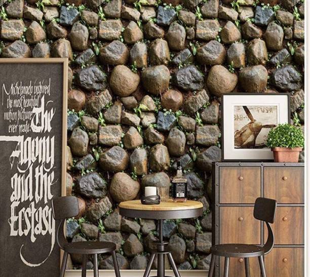 WallBerry Wall Stickers Wallpaper Self Adhesive Nature Rocks with Grass Cafe Restaurant Interior Extra Large Self Adhesive Sticker