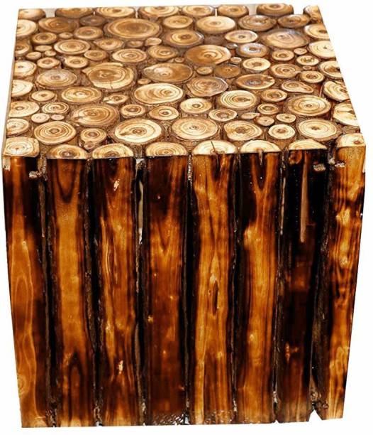 manzees Wooden Handcrafted Square Shape Stool Table Natural Wood Logs Smooth Finish Bedside Corner Coffee Tea Table Wooden Stool for Living Room Garden Stool Outdoor 12 inches Bamboo End Table