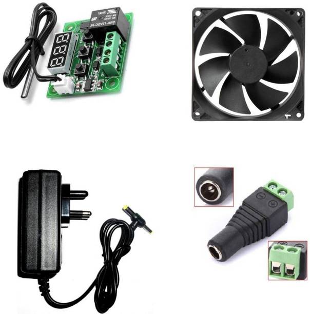 TechSupreme Combo Of W1209 + 12v 2Amp Adapter + 3inch fan+ 1 Dc Connectors Screw TypeFor Diy Incubator Electronic Components Electronic Hobby Kit