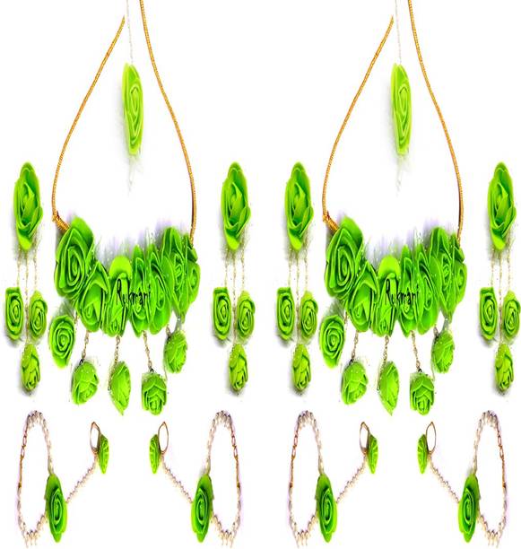 Rukmani Fabric, Rubber, Leather, Paper Green Jewellery Set