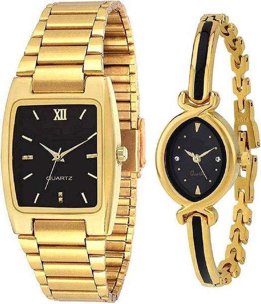 Analog Watch  - For Couple XN 33410 Black dial golden chain analog watch