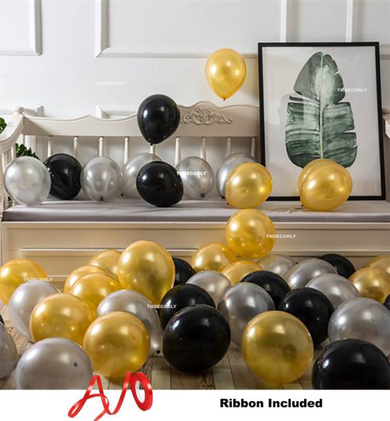 TNDECORLY Solid HD Metallic balloons (51 Pcs) Balloons with Ribbon Balloon