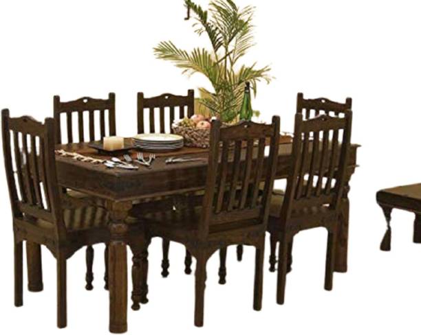 WayWood Solid Wood Four Seater Dining Set For Dining Room / Restaurant Solid Wood 6 Seater Dining Set