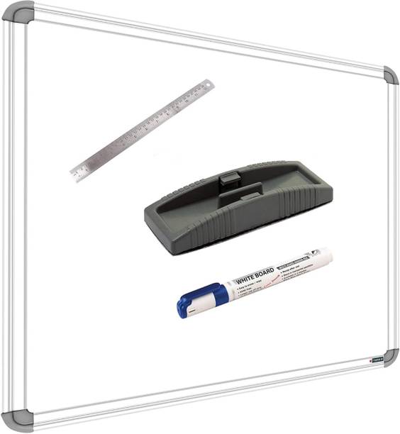 SRIRATNA Non Magnetic Non Magnetic 1.5 X 2 feet Glossy White Board, One Side White Board Marker and Reverse Side Green Chalk Board Surface Whiteboard with 1 Marker, 1 Scale 30cm And 1 Duster, Whiteboards and Duster Combos