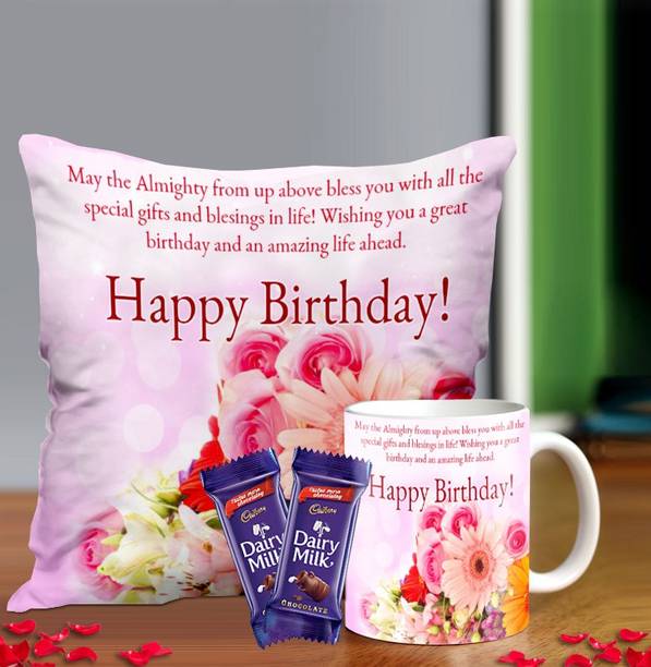 Midiron Birthday Gifts, Birthday Cushion with Mug Combo and Chocolate Combo Pack, Birthday Gift for Sister, Daughter, Girls (Chocolate, Cushion, Mug) IZ21-79 Microfibre, Ceramic Gift Box