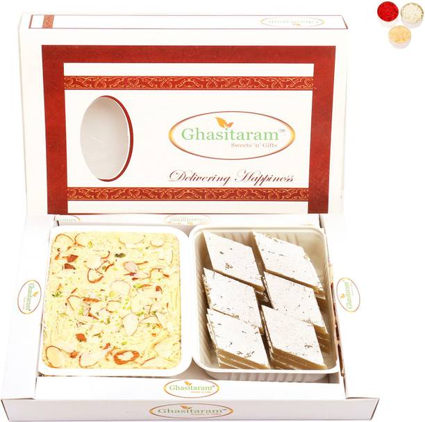 Ghasitaram Gifts Bhaidooj Hampers-Kaju Katli and Soan Papdi Hamper Combo