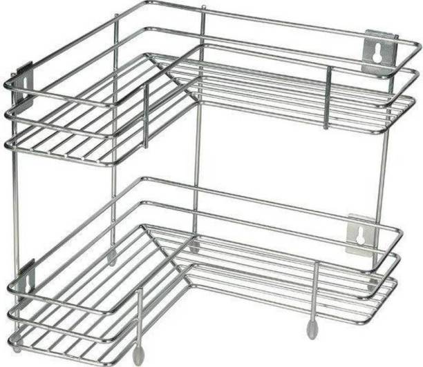 AMAZE ACTIONWARE Containers Kitchen Rack Steel Stainless Steel 2 Layer Corner Stand L Shape Kitchen Bathroom Multipurpose Storage Rack/Shelf Utensil Kitchen Rack