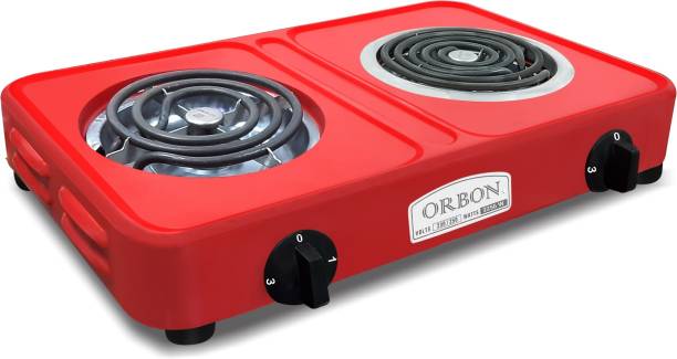 Orbon Double Heavy Duty Powder Coated 1000 Watt + 1250 Watts Electric Coil Cooking Stove | Electric Cooking Heater | Induction Cooktop | G Coil Hot Plate Stove | Works With All Cookwares (Red) Electric Cooking Heater