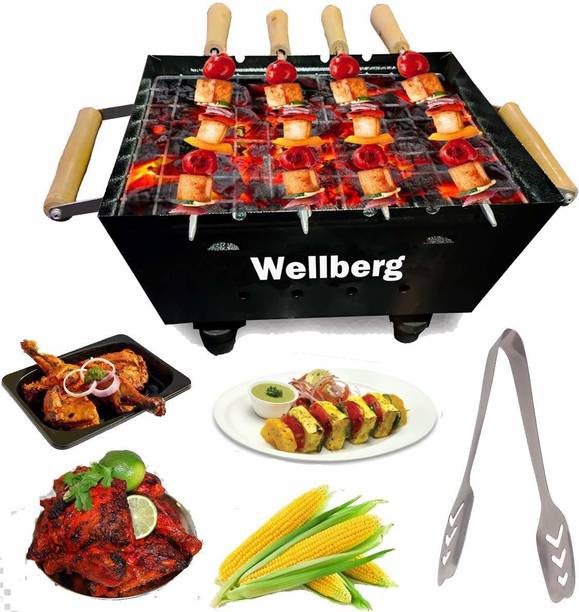 WELLBERG Barbeque Grill with Charcoal Heat Creation with 5 skewers (Simplest Designs) Roti/Khakhra Maker