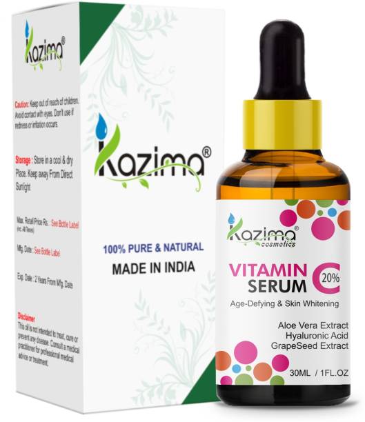 KAZIMA Vitamin C Serum (30ML) With Hyaluronic Acid, Glowing Skin & Age-Defying , Fairness Brightening Vitamin C Super Strength