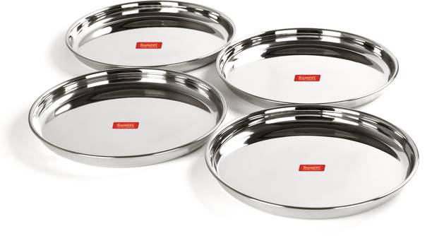 सुमीत Stainless Steel Heavy Gauge Deep Wall Dinner Plates with Mirror Finish 29cm Dia - Set of 4pc डिनर प्लेट