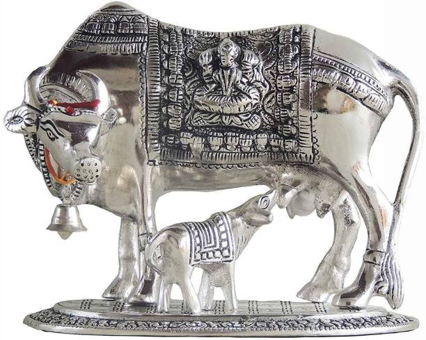INTERNATIONAL GIFT Silver Plated Cow With Calf Statue Hindu God Idol Showpiece I Handicraft I Home Decor I Gift Item | Religious Idol Religious Tile
