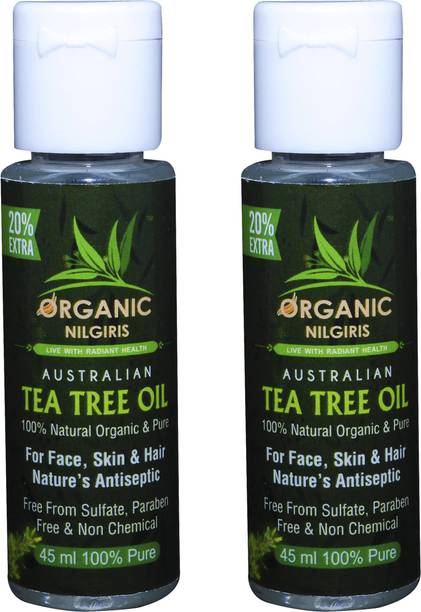 organic nilgiris 100% pure Essential Tea Tree oil with Vitamin E for acne, Hair Care - Therapeutic grade, removes Dark Spot on Face, Glowing skin