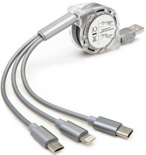 RAKRISH Micro USB Cable 2 A 1.2 m RSB 3-in-1 Retractable USB Charging Cable Multi-Device Fast Charger Cord with Micro USB / Lightning / Type C