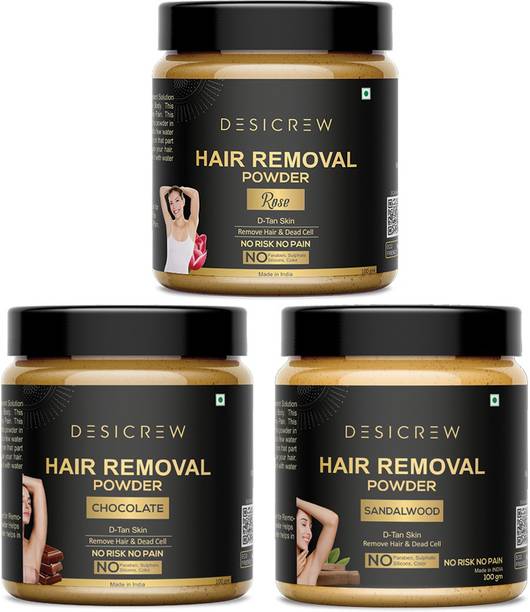 100 % Pure Hair Removal Powder (Sandalwood Fragrance & Sandalwood Fragrance & Rose Fragrance ) For Underarms, Hand, Legs & Bikini Line Three in one Use For D-Tan Skin, Removing Hair, Remove Dead cell